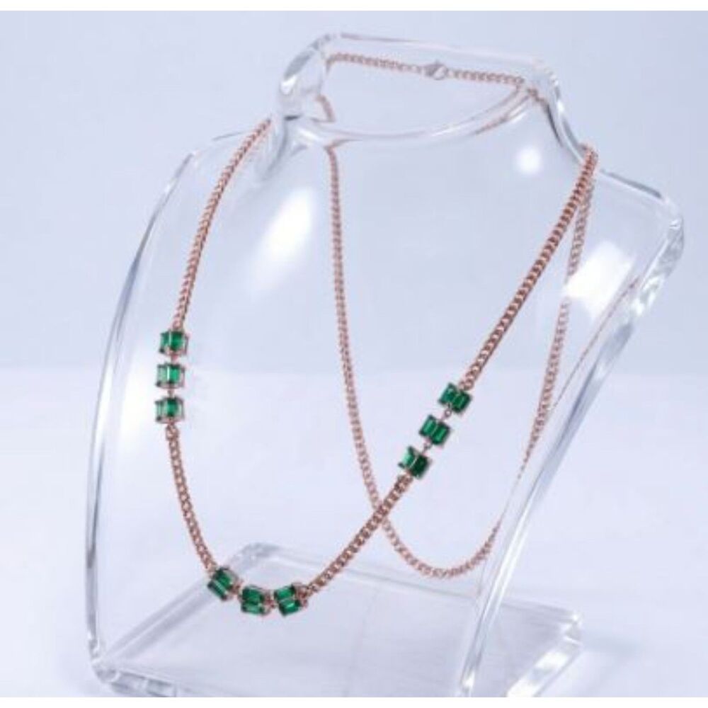 Neiman Marcus Rose Gold Chain Necklace with Green Gem Accents